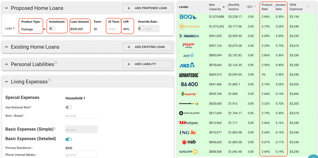 Built-in products and rates on the Quickli platform