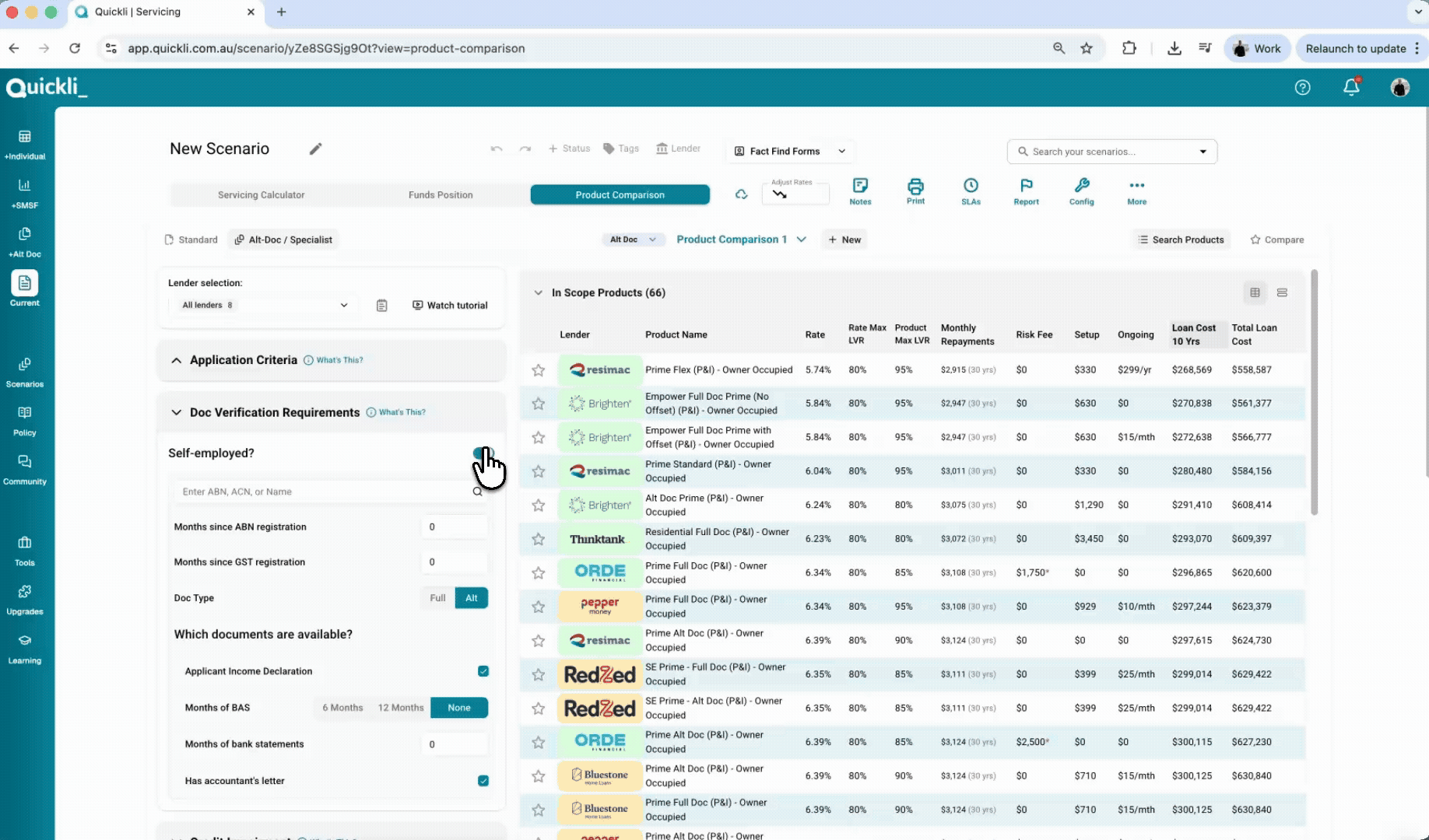 Alt Doc / Specialist Tool — policy-driven lender matching